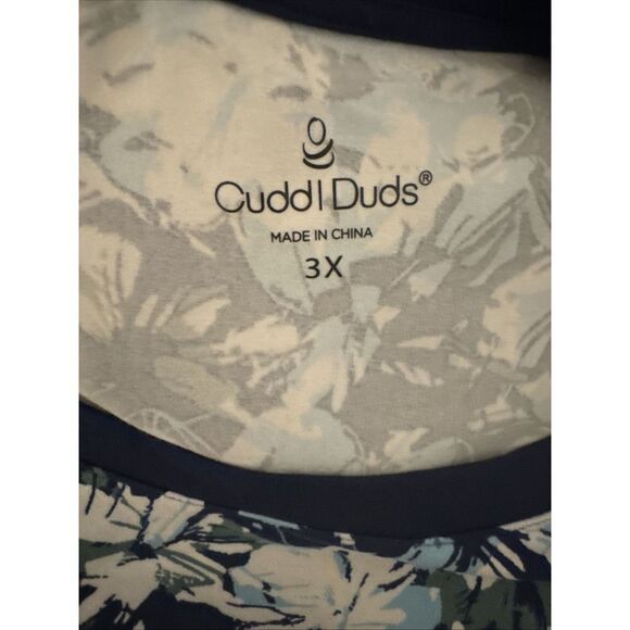 Cuddl Duds Navy Blue Floral Lounge Dress Short Sleeve Slit Hem - Size 3X - Picture 4 of 4